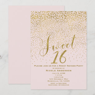 Convites DOCE 16 Dezesseis Pink Leve e Confetti Dourado