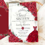Convites Doce 16 Dezesseis Rosas vermelhas Prateadas Vestid<br><div class="desc">Personalize este adorável convite de 16 anos com uma redação própria,  fácil e rapidamente,  basta pressionar o botão personalizá-lo para reorganizar e formatar o estilo e a colocação do texto. Itens correspondentes disponíveis no repositório! c) O Feliz Cat Studio</div>