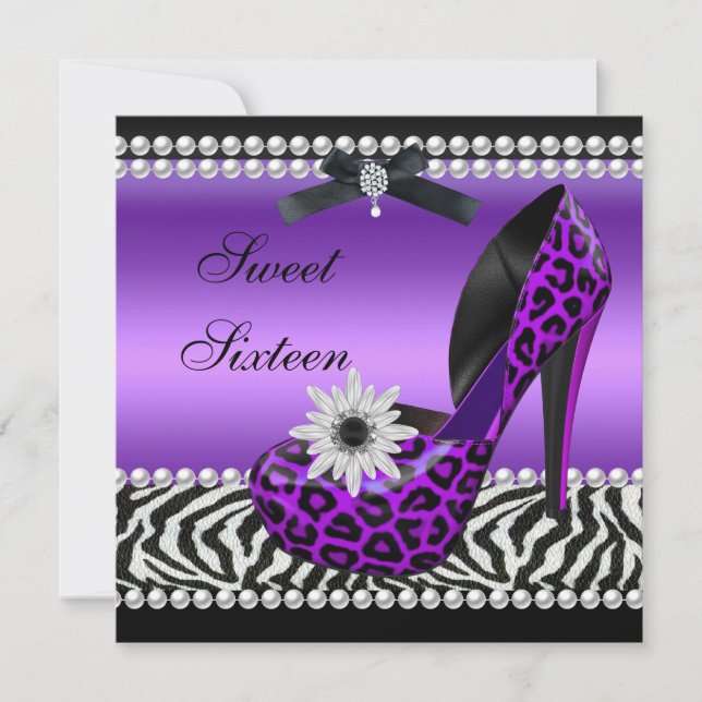 Convites Doce 16 Dezesseis Roxo Preto Zebra Leopardo (Frente)