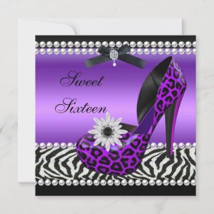 Convites Doce 16 Dezesseis Roxo Preto Zebra Leopardo