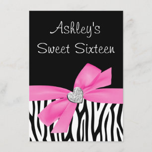Convites Doce 16 do diamante do arco do rosa da zebra