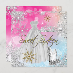Convites Doce 16 Doce 16 Elite Azul Rosa Dourada