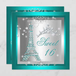 Convites Doce 16 Doce 16 Teal Torre Tiara Eiffel