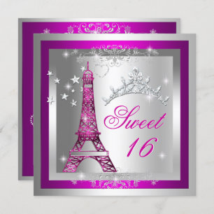Convites Doce 16 Doce 16 Torre Rosa Tiara Eiffel