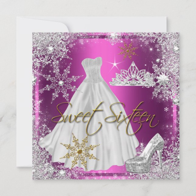 Convites Doce 16 Doce 6 Elite Dourada Rosa Rosa (Frente)