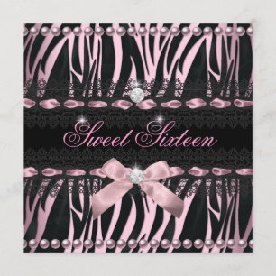 Convites Doce 16 Doce Dezesseis Rosa Preto Listra de Zebra 