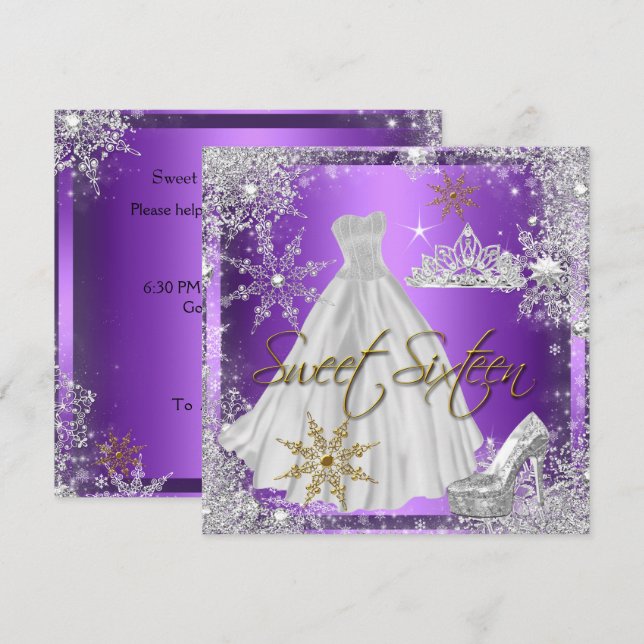 Convites Doce 16 Doce Dezesseis Roxo Branco Dourado Elite (Frente/Verso)