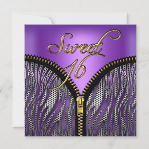 Convites Doce 16 Doce Dezesseis Zebra Roxo Dourado Preto