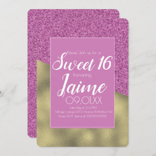 Convites Doce 16 Dourados e Glitter Rainbow Invitation