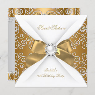 Convites Doce 16 Faux Diamond Party Dourado de Bronze