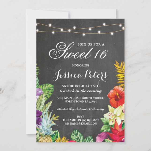 Convites Doce 16 Festa Aloha Luzes Tropicais Convidam (Frente)