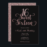 Convites Doce 16 Festa de aniversário brilhante preto e ros<br><div class="desc">Personalizar para o seu evento.</div>