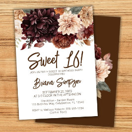 Convites Doce 16 Festa de aniversário Castanho Beige Floral