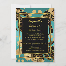 Convites Doce 16 Festa de aniversário Dourada Flor negro de
