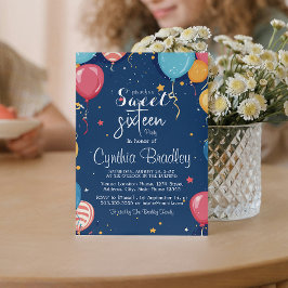 Convites Doce 16 Festa de aniversário I Balões Azul