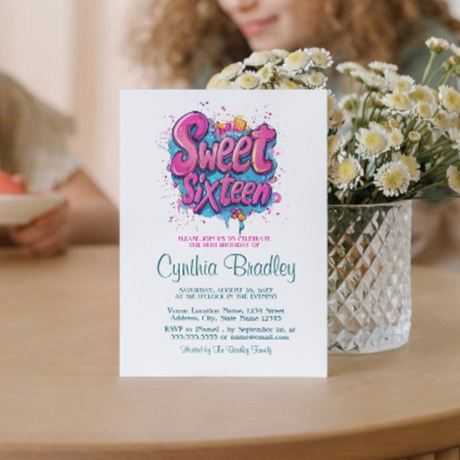 Convites Doce 16 Festa de aniversário I estilo Grafite 3 (Criador carregado)