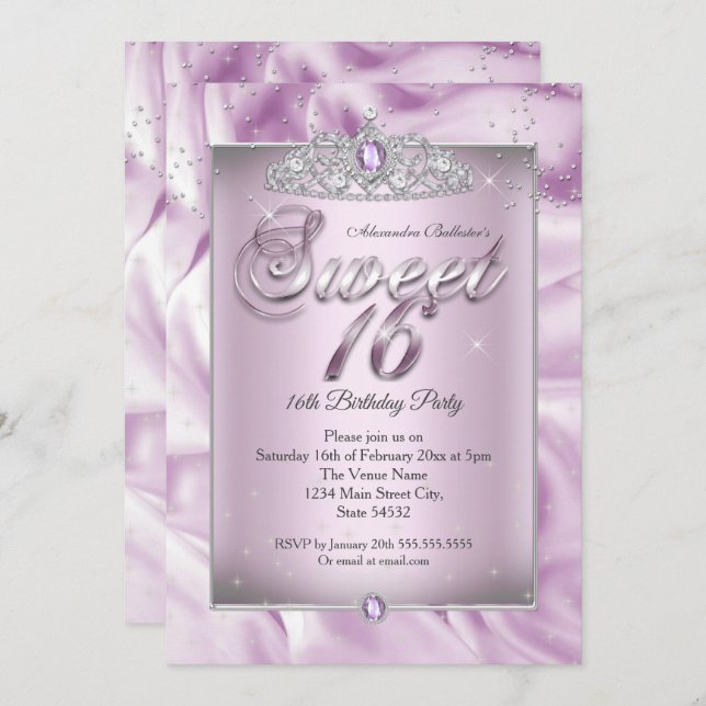 Convites Doce 16 Festa de aniversário Lilac Purple Diamond  (Frente/Verso)