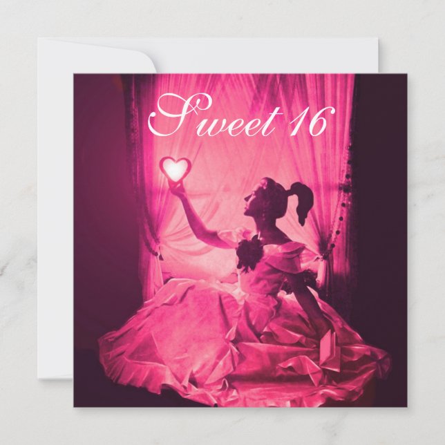 CONVITES DOCE 16 FESTA DE ANIVERSÁRIO, PINK FUCHSIA PRETO (Frente)