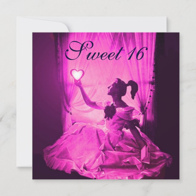 CONVITES DOCE 16 FESTA DE ANIVERSÁRIO,PINK PURPE PRETO DAMA (Frente)