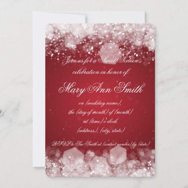 Convites Doce 16 Festa Despertando Noite 2 Vermelho (Frente)