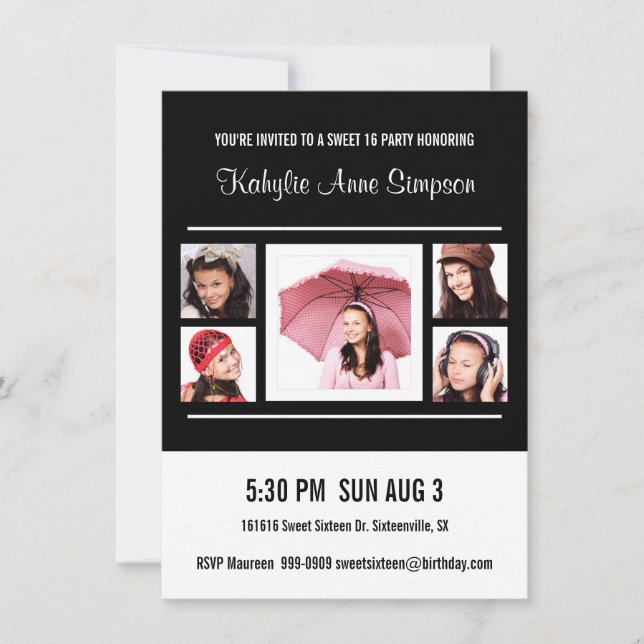 Convites Doce 16 Festas de aniversário com fotos (Frente)