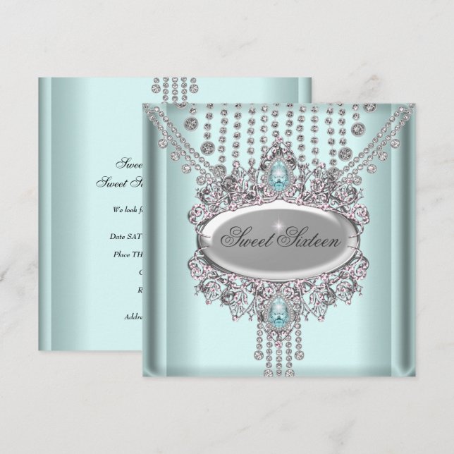 Convites Doce 16 Festas de aniversário de Ouros Brancos Azu (Frente/Verso)