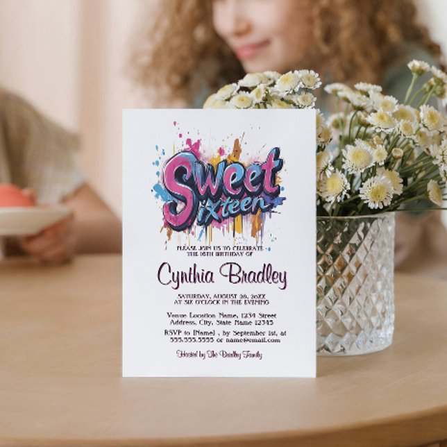 Convites Doce 16 Festas de aniversário I estilo Grafite (Criador carregado)