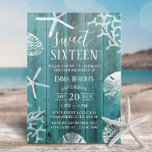 Convites Doce, 16 festas Rustic Teal Beach Starfish<br><div class="desc">Rustic Teal Beach Coral Reef Starfish Doce 16 Convites De Aniversário.</div>