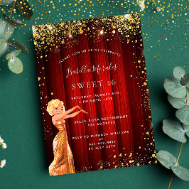 Convites Doce 16 filme de luxo com glitter de ouro vermelho