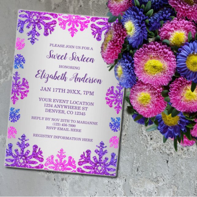 Convites Doce 16 Floco de Neve de inverno Aniversário (Criador carregado)