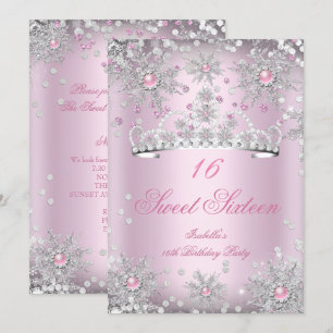 Convites Doce 16 Flocos de Neve Rosa Inverno Branco Mágico