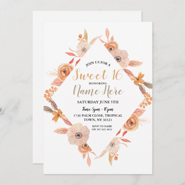 Convites Doce 16 Flores de outono de Festa de aniversário A (Frente/Verso)