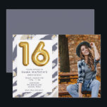 Convites Doce 16 Foto 16 Festa de aniversário 6<br><div class="desc">Doce convite de aniversário 16 para meninas com design de fotografia floral azul e dourado. Faça o upload de uma foto da aniversariante e personalize o modelo com os detalhes de sua festa. O convite é impresso na coordenação da tinta azul e o verso do convite é azul sólido.</div>