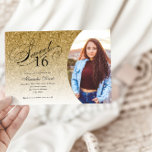Convites Doce 16 Foto de Glama Dourada de Aniversário<br><div class="desc">Este convite de aniversário brilhante de tendências apresenta um elegante título de tipografia e sua foto favorita. Adicione seu texto personalizado usando o formulário modelo. Opções adicionais para texto e layout estão disponíveis se você optar por personalizar ainda mais.</div>