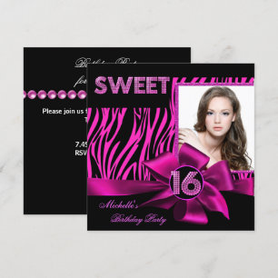Convites Doce 16 Foto Zebra Rosa Doce Dezesseis