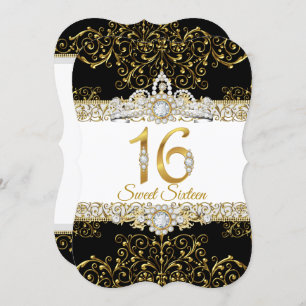 Convites Doce 16 Glamor Dourado Diamante Negro Aniversário