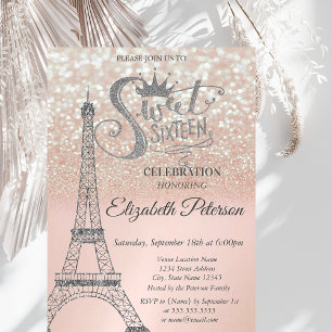 Convites Doce 16 Glitter Bokeh Ombre,Torre Eiffel Sweet 16