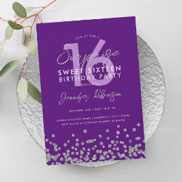 Convites Doce 16 - Glitter de Prata Roxo Confetti