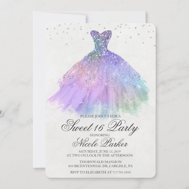 Convites Doce 16 Glitter Diamond Invitation (Frente)