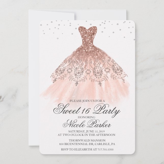 Convites Doce 16 Glitter Diamond Invitation (Frente)