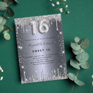 Convites Doce 16 gotas de glitter prateado
