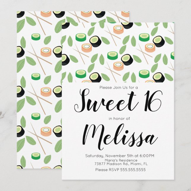 Convites Doce 16 Hibachi Grill Sushi Rolls Restaurante (Frente/Verso)