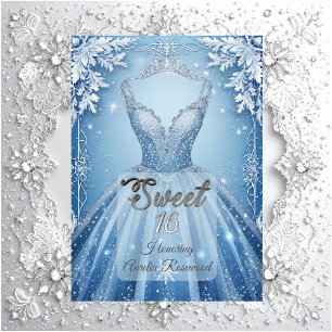 Convites Doce 16 Icy Blue Prata Flocos de Neve de Inverno