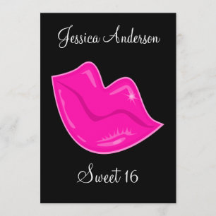 Convites Doce 16 Lábios cor-de-rosa Bonito de aniversário