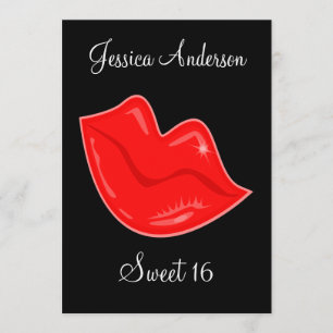 Convites Doce 16 Lábios Vermelhos Brilhantes de Aniversár
