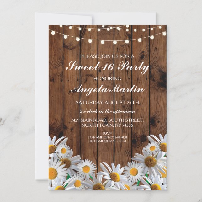 Convites Doce 16 luzes de margarida Festa de aniversário co (Frente)