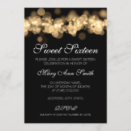 Convites Doce 16 Luzes Douradas de Bokeh Festas de aniversá