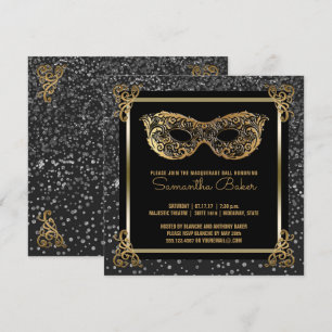 Convites Doce 16 Mascarada Ball Doce 16 Prata Dourada