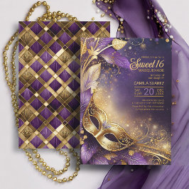 Convites Doce 16 Mascarada Purple Dourado ID1032