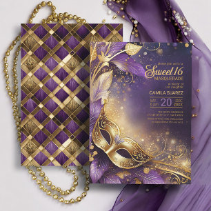 Convites Doce 16 Mascarada Purple Dourado ID1032